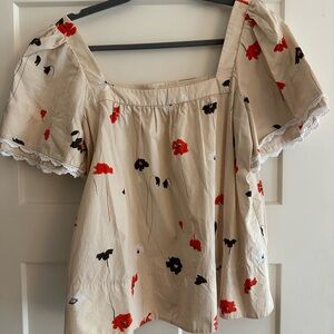 Jason Wu Beige Floral Puff Sleeve Blouse